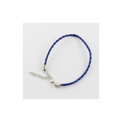

Trendy Braided Imitation Leather Bracelet Making with Iron Lobster Claw Clasps&End Chains DarkBlue 200x3mm