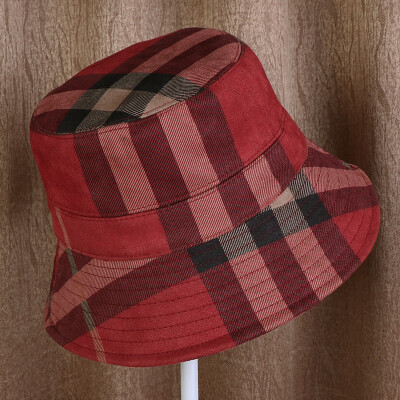 

Chequered Fishermans Cap Ms Autumn New Flannel Pot Cap Foldable Simple Student Sunshade Cap