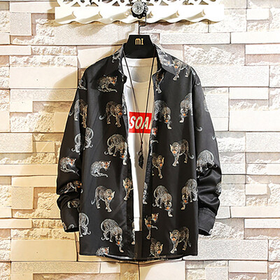 

Tailored Mens Autumn New Casual Fashion Print loose Lapel Long Sleeve Shirt Tops