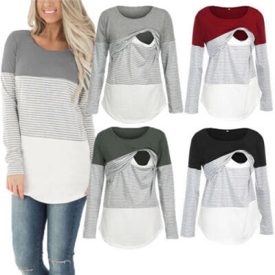 

Women Long Sleeve Cotton Maternity Clothes Breastfeeding T-shirt Nursing Tops