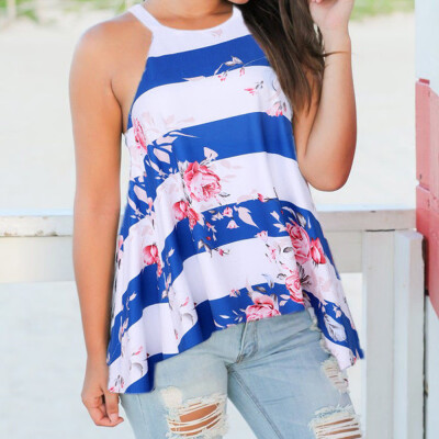 

Nomeni Women Summer Floral Striped Vest Top Beach Loose Tank T-Shirt Blouse BKL