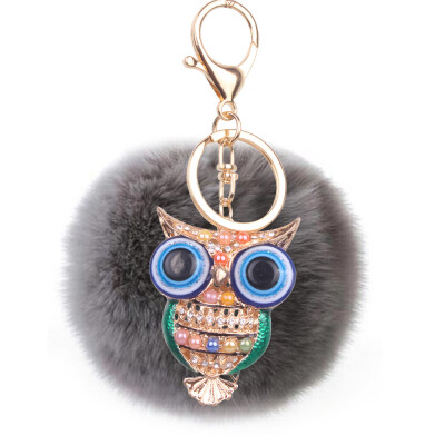 

8cm Rex Rabbit Fur Ball Owl Keychain Cute Animal Lady Bag Mobile Phone Pendant