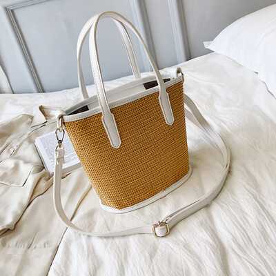 

Advanced foreign gas bag Korean version 100 lap personality straw handbag new 2019 oblique bucket bag single shoulder bag