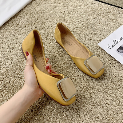 

Summer flat-bottom square-head single-shoe womens shallow-mouth soft bottom flat&bean-bean shoes retro-comfortable grandmas