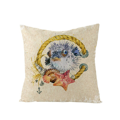 

Ocean Creature Octopus Sea Horse Sea Turtle Home Decor Vintage Pillow Case Square Marine Life Print Pillow Case