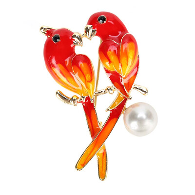 

Enamel Couple Parrots For Women And Men Alloy Birds Party Weddings Banquet Brooch Gifts