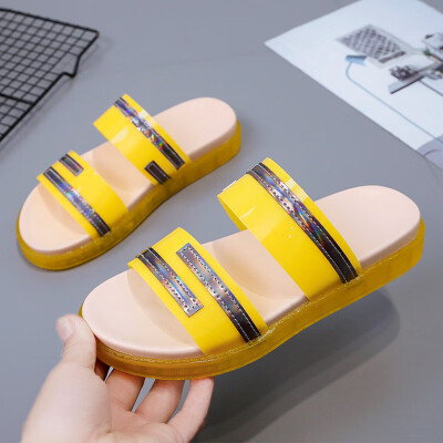 

Slipper flat flat non-slip beach word drag fashion crystal jelly womens shoes summer wear cool drag girl