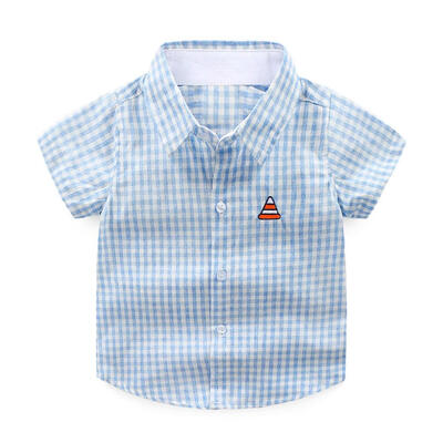 

Boys Gentleman Short Sleeve Plaid Shirt Pure Cotton Slim Fit Children Tops