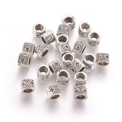 

Tibetan Style Alloy European Beads Large Hole Column Carved Rhombus Beads Antique Silver 6x7mm Hole 4mm