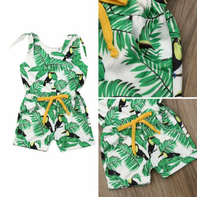 

US Toddler Baby Girls Kids Sumsuit Clothes Floral Sling Siamese Shorts Pants Set