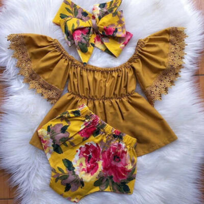 

AU 3PCS Newborn Baby Girl Clothes Off-Shoulder Tops Dress Floral Shorts Outfit
