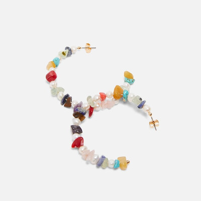 

2019 Fashion Bohemia Naturel Stone Pearl Acetate Hoop Earrings for Women Ethnic Beads Hoops Alloy Earring za jewelry Female