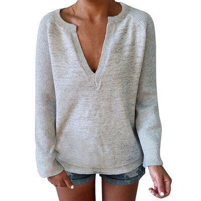 

Women Casual Tops Long Sleeve Pullover V-neck Sweater Knitwear Autumn Sweatshirt