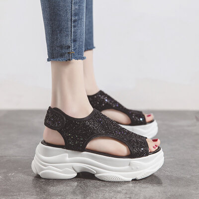 

Sequin sandals Summer tide of students in Rome womens shoes with super-hot flat soles&INS thick soles