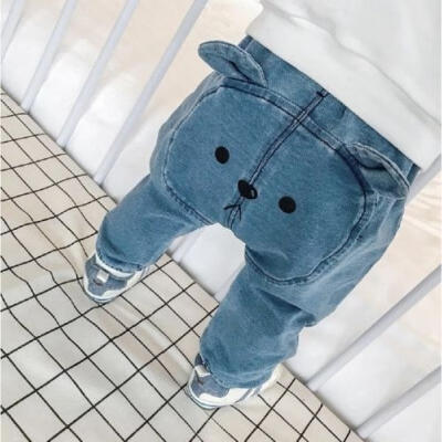 

Baby Boys Girls Toddler Bear Denim Pants Trousers Leggings Sweatpants Bottoms