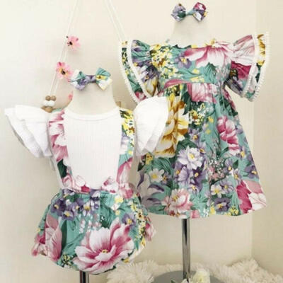 

Newborn Kids Baby Girl Sister Matching Summer Clothes Tops Shorts Dress Outfits