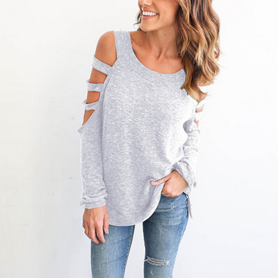 

Womens Casual Hollow Long Sleeve T-Shirt Ladies Loose Round Neck Blouse Tops Tee