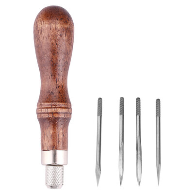 

Greensen 4 In 1 Wooden Handle Leather Stitching Sewing Awl DIY Leathercraft Hole Punch Tool Stitching Awl SetStitching Awl