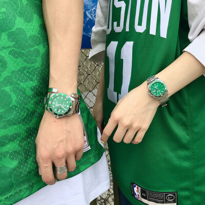 

Morning green water ghost watch fashion trend night light waterproof steel student quartz watch non-mechanical male&female cou