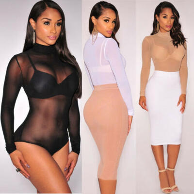 

Short Romper Jumpsuit Leotard Long sleeve Top Women Stretch Blouse Lady Bodysuit
