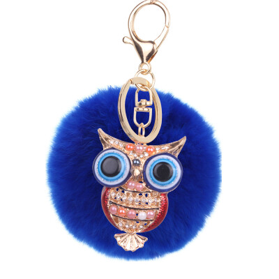 

8cm Rex Rabbit Fur Ball Owl Keychain Cute Animal Lady Bag Mobile Phone Pendant