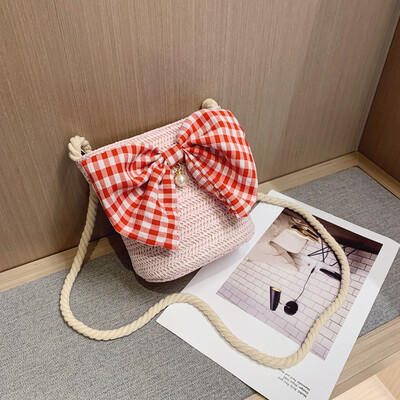 

Tailored Fashion Women Weave Straw Bag Plaid Bow Crossbody Bags Candy Color Shoulder Bags