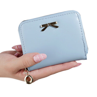 

Women Fashion Bowknot Zipper Faux Leather Short Cash Purse Coin Card Holder