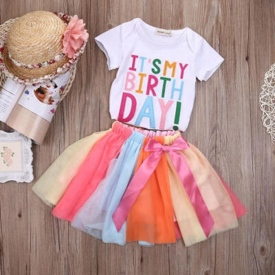 

Toddler Kids Baby Girls Outfits Clothes T-shirt TopsRainbow DressSkirt Clothes Set Outfits 2Pcs