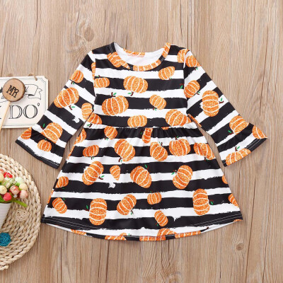 

Toddler Baby Girls Pumpkin Bronzing Print Long Sleeve Dress Halloween Outfits