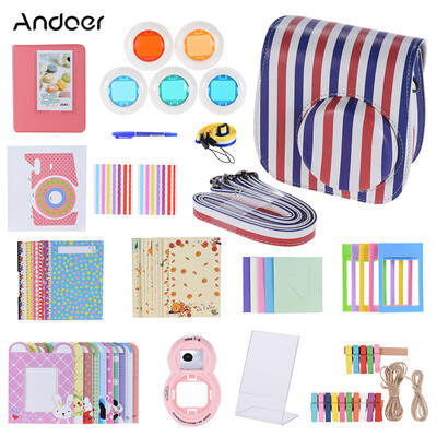

Andoer 14 in 1 Accessories Kit for Fujifilm Instax Mini 888s9 w Camera CaseStrapStickerSelfie Lens5Colored FilterAlbum