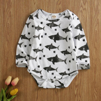 

US Newborn Kids Boy Girl Long Sleeve Clothes Shark Romper Bodysuit Autumn Outfit