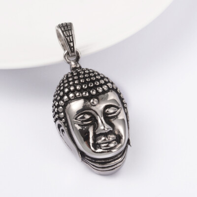 

316 Stainless Steel Pendants Buddha Head Antique Silver 43x24x13mm Hole 5x8mm