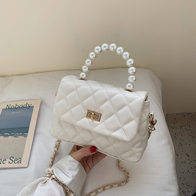 

Summer small fragrance bag female 2019 new wave fashion pearl portable wild chain shoulder slung small square bag