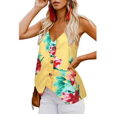 

Starmoon Womens Button Deep V Neck Floral Print Tank Top Loose Casual Sleeveless Shirts