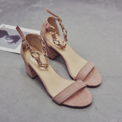 

Summer Student Korean Version Baitie Girls Sandals Night Wind Coarse-heeled Xiaoqing New High-heeled Shoes