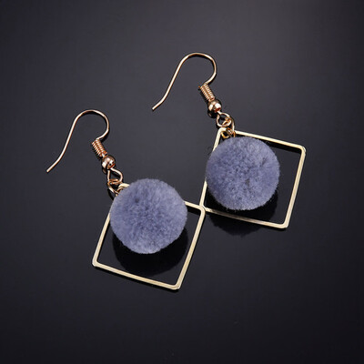 

New Fashion Style Coming Geometric Green Hair Ball Drop Earrings for Women Hollow Balls Short Dangle Earrings