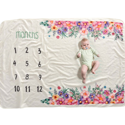 

Baby Monthly Milestone Blanket For Girl Boy Newborn Photo Prop Floral Frame Background Super Soft Flannel Baby Swaddle 40"×60