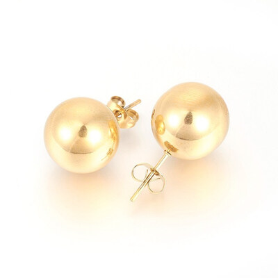 

304 Stainless Steel Stud Earrings Round Golden 255x14mm Pin 07mm