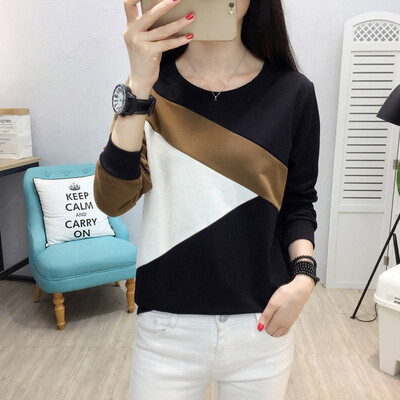 

Nomeni Women Long Sleeve Patchwork Contrast Color Casual T-Shirt Blouse Top Pullover