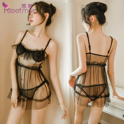 

Envy sexy lingerie sexy perspective wave point fun nightdress perspective T-shirt underwear sexy suit adult sexy nightdress black 7793