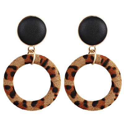 

Leopard Leather Geometric Temperament Round Big Circle Earring Novelty Funny