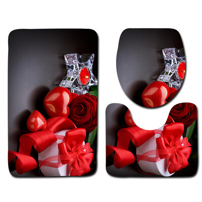 

〖Follure〗3PCS Valentines Day Pattern Non Slip Toilet Seat Cover Rug Bathroom Set Decor