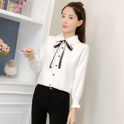 

JOY OF JOY Jingdong Womens 2019 Spring New Han Fan Temperament White Long Sleeve Shirt chic Spring Tops Womens Tide JWCC191464 White S