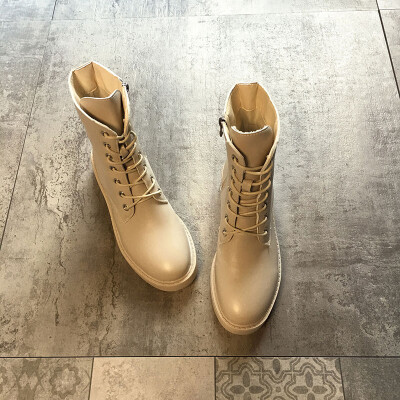 

Retro Martin boots female autumn Korean side zipper boots ulzzang Joker lace-up thick-heeled boots