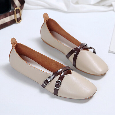 

Bean Bean Shoes Womens Spring Retro Grandma Shoes Korean Version Baitao Softsole Single Shoes Womens Flat sole Pregnant Womens