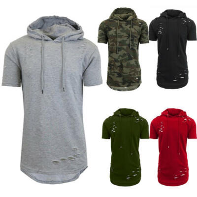 

USA Stock Mens Short Sleeved Hooded T-Shirt Casual Sport Gym Sweater Tees Tops