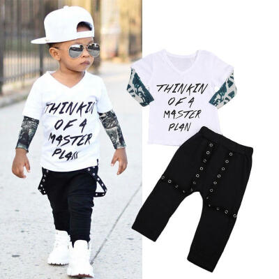 

2pcs Newborn Toddler Kids Baby Boys Clothes Outfits T-shirt Tops Long Pants Set