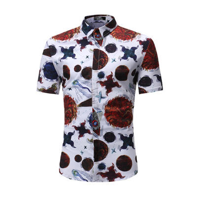 

Fashion Men Hawaiian Shirt Short Sleeve Tops Casual Flower Print Mens Dress Shirts Slim Men Shirts S109