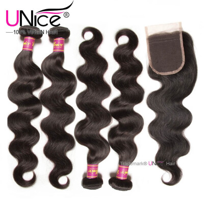 

UNice Hair Extensions 8A Malaysian Body Wave Human Hair 4 Bundles with Closure