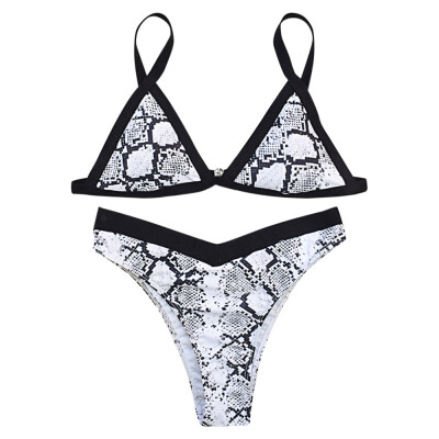 

Spaghetti Strap Snake Print Padded Mid Waist Women Bikini Set